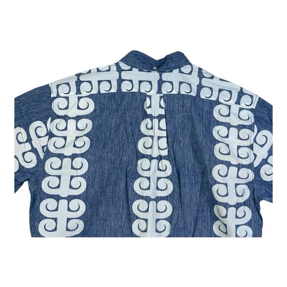 Reyn Spooner Hawaiian Shirt Mens Large Gray Geometric Short Sleeve Button Up - Picture 6 of 12